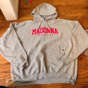 Vintage Gray Champion Hoodie with Pink Madonna University Logo